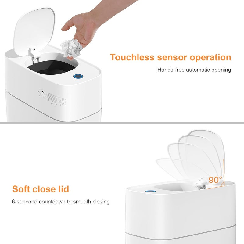 MOPALL Automatic Motion Sensor Bathroom Trash Can with Lid, 3 Gal Touchless Trash Can Auto-Adsorption Garbage Can, Slim Smart Trash Bin Waterproof Waste Basket for Bedroom, Kitchen, Office, Toilet, RV - Image 3